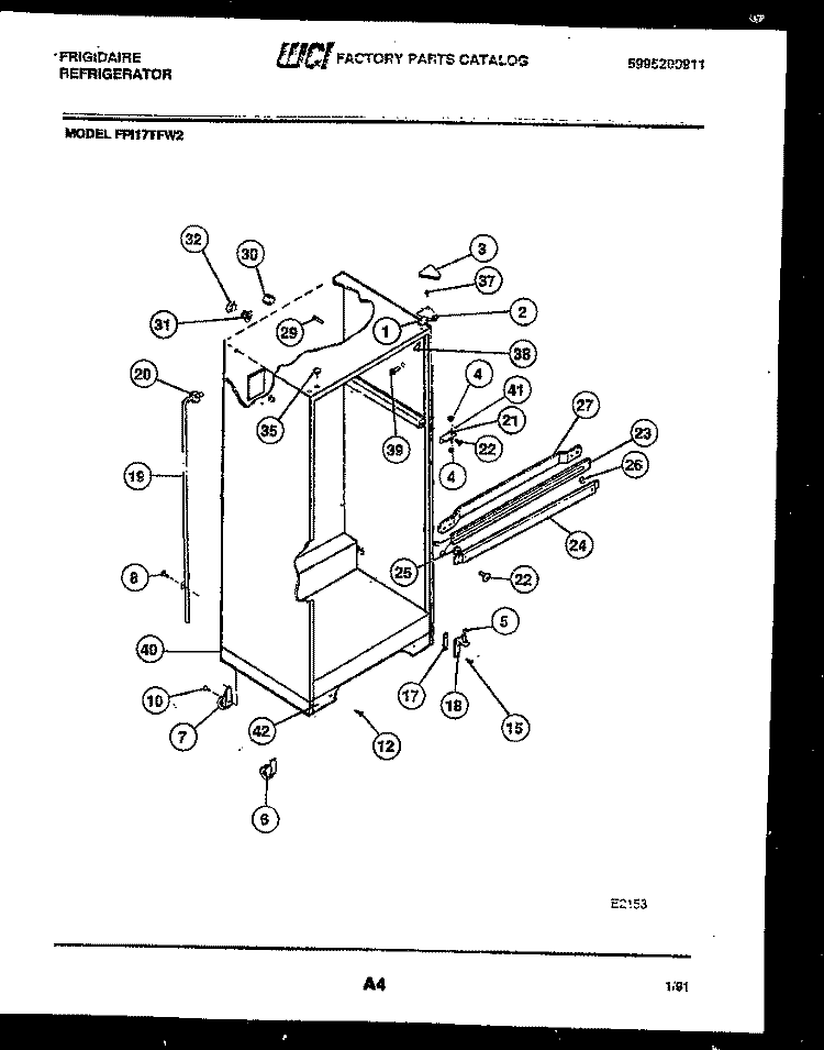 CABINET PARTS Diagram and Parts List for FPI17TFL2  Frigidaire Refrigerator