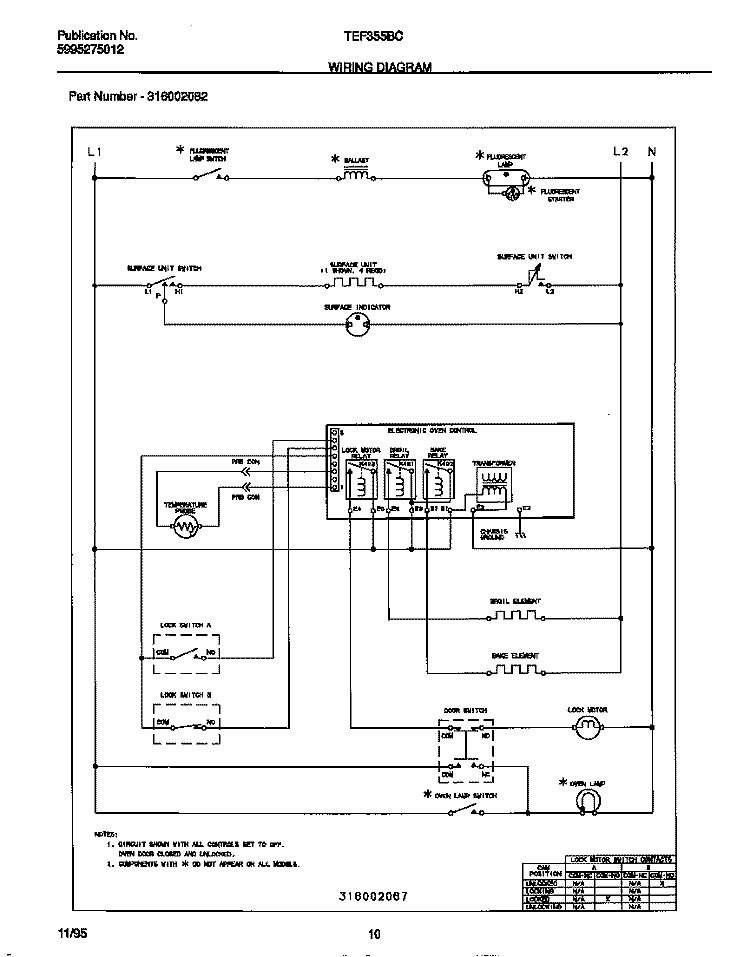 WIRING DIAGRAM Diagram and Parts List for TEF355BCDB  Tappan Range