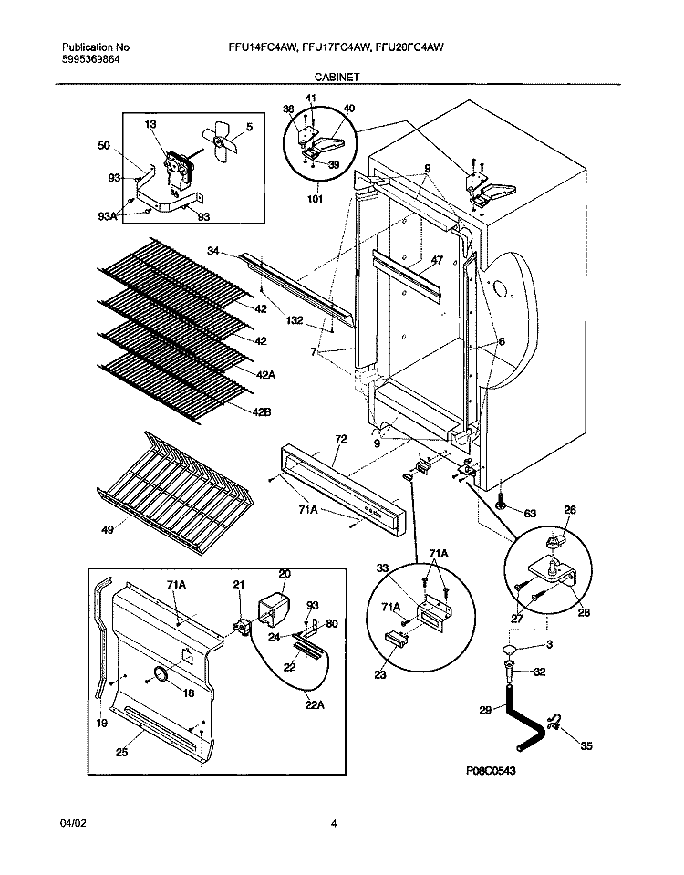 CABINET Diagram and Parts List for FFU14FC4AW1  Frigidaire Freezer
