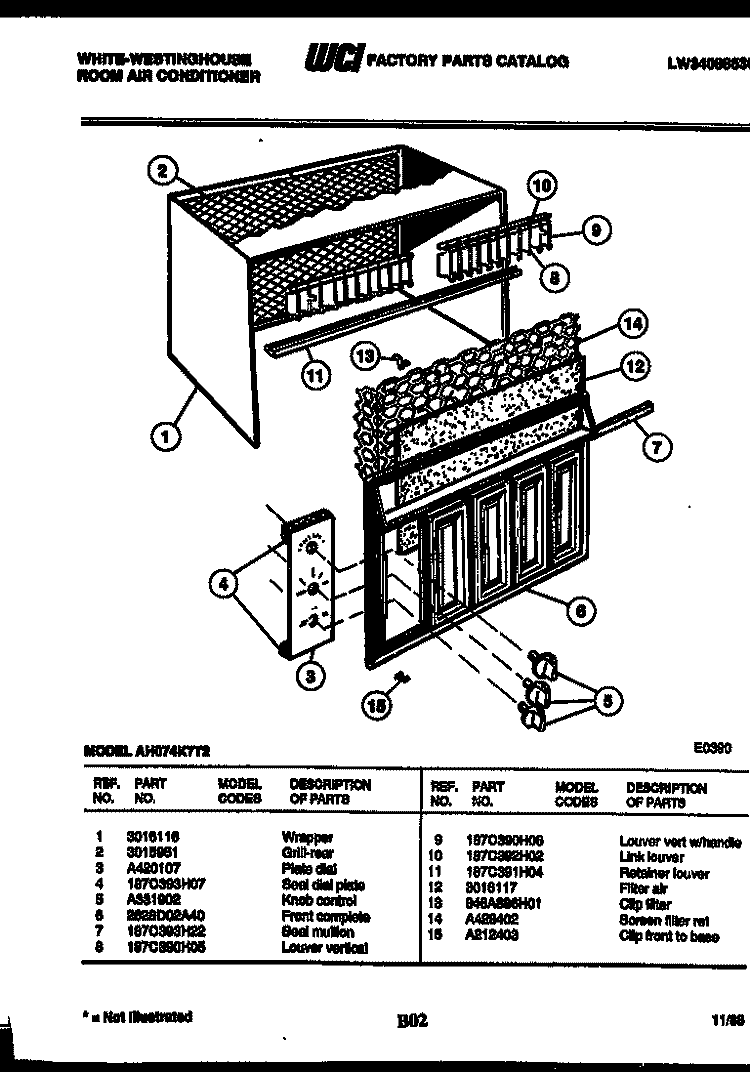 CABINET PARTS Diagram and Parts List for AH074K7T3  Frigidaire Air Conditioner