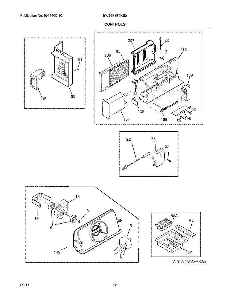 CONTROLS Diagram and Parts List for EW26SS85KS0  Electrolux Refrigerator