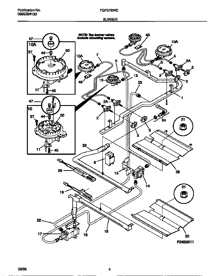 BURNER Diagram and Parts List for FGF378WCCD  Frigidaire Range