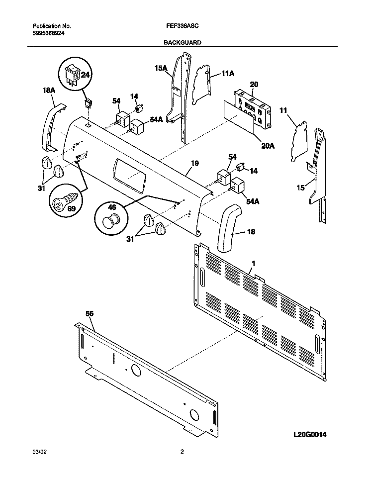BACKGUARD Diagram and Parts List for FEF336ASC  Frigidaire Range