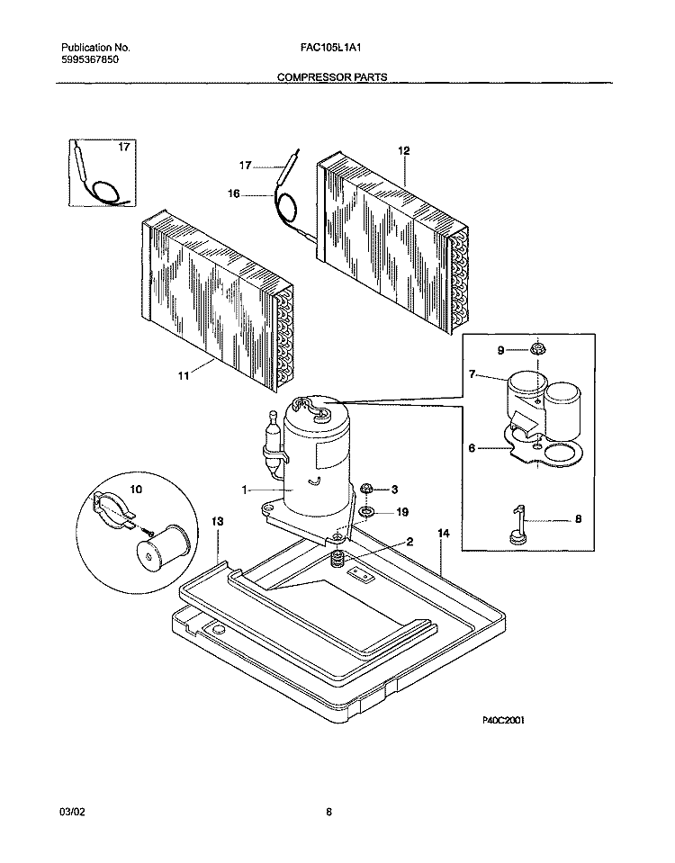 COMPRESSOR PARTS Diagram and Parts List for FAC105L1A1  Frigidaire Air Conditioner