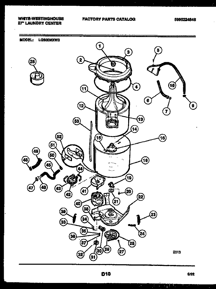 TUB DETAIL Diagram and Parts List for LG600MXD3  Frigidaire Washer Dryer Combo
