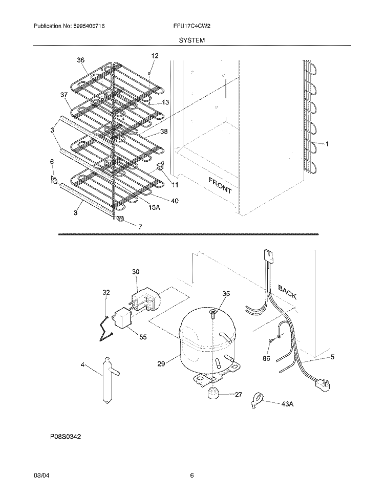 SYSTEM Diagram and Parts List for FFU17C4CW2  Frigidaire Freezer