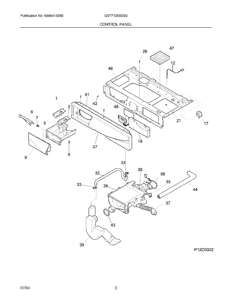 CONTROL PANEL Diagram and Parts List for GSTF7200DS0  Frigidaire Washer