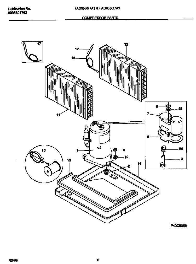 COMPRESSOR PARTS Diagram and Parts List for FAC056G7A3  Frigidaire Air Conditioner