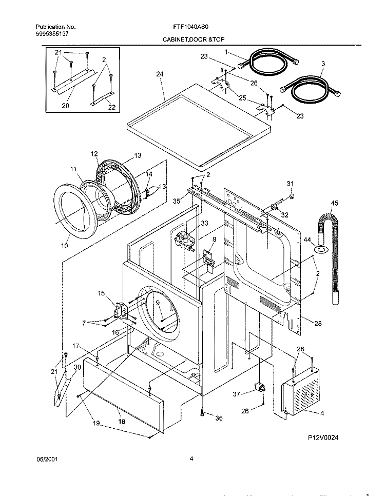 WSHR CAB, DOOR Diagram and Parts List for FTF1040AS0  Frigidaire Washer