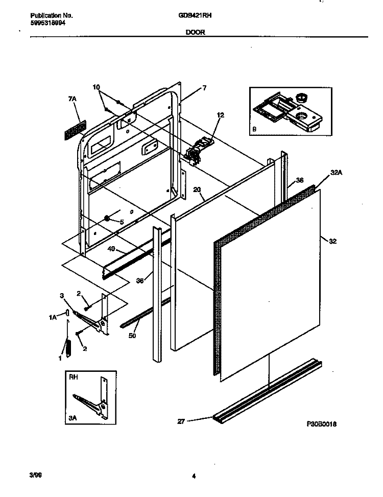DOOR Diagram and Parts List for GDB421RHS0  Gibson Dishwasher