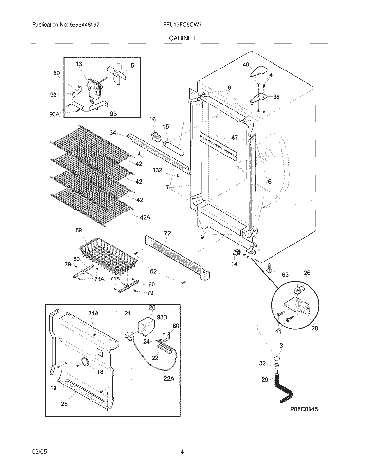 CABINET Diagram and Parts List for FFU17FC5CW7  Frigidaire Freezer