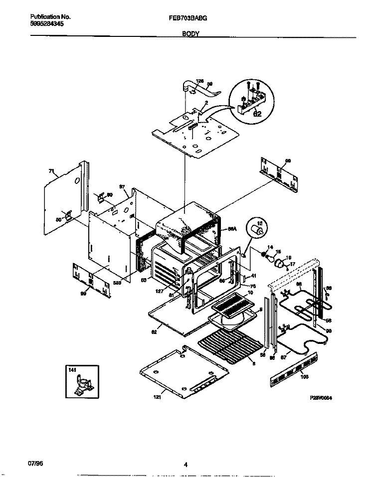 BODY Diagram and Parts List for FEB703BABG  Frigidaire Wall Oven