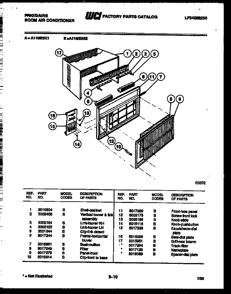 CABINET PARTS Diagram and Parts List for A11ME8E2  Frigidaire Air Conditioner