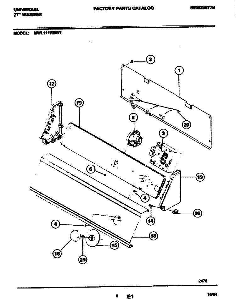 CONTROLS Diagram and Parts List for MWL111RBW1  Frigidaire Washer