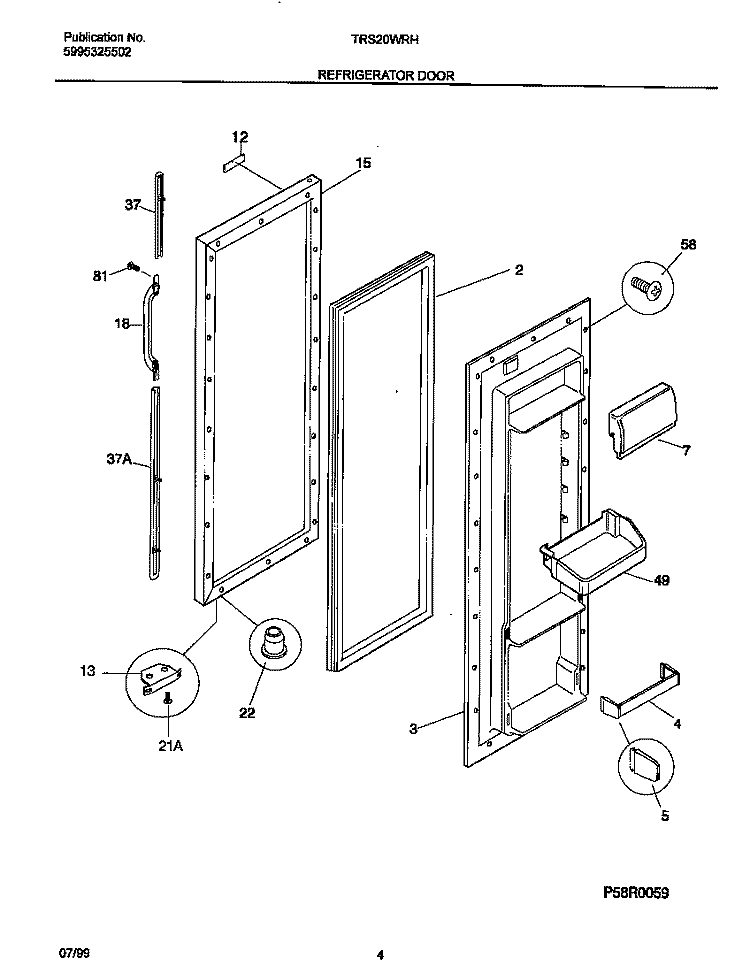 REFRIGERATOR DOOR Diagram and Parts List for TRS20WRHD1  Tappan Refrigerator