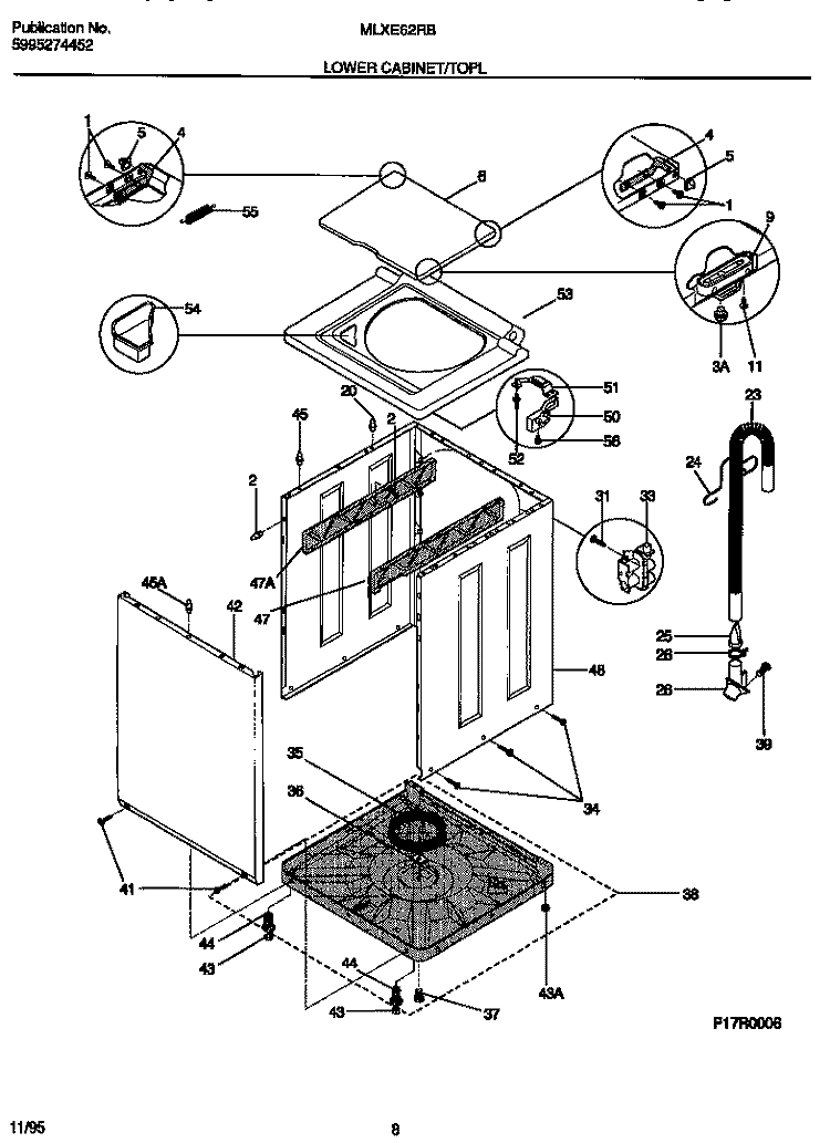LOWER CABINET / TOP Diagram and Parts List for MLXE62RBD2  Frigidaire Washer Dryer Combo
