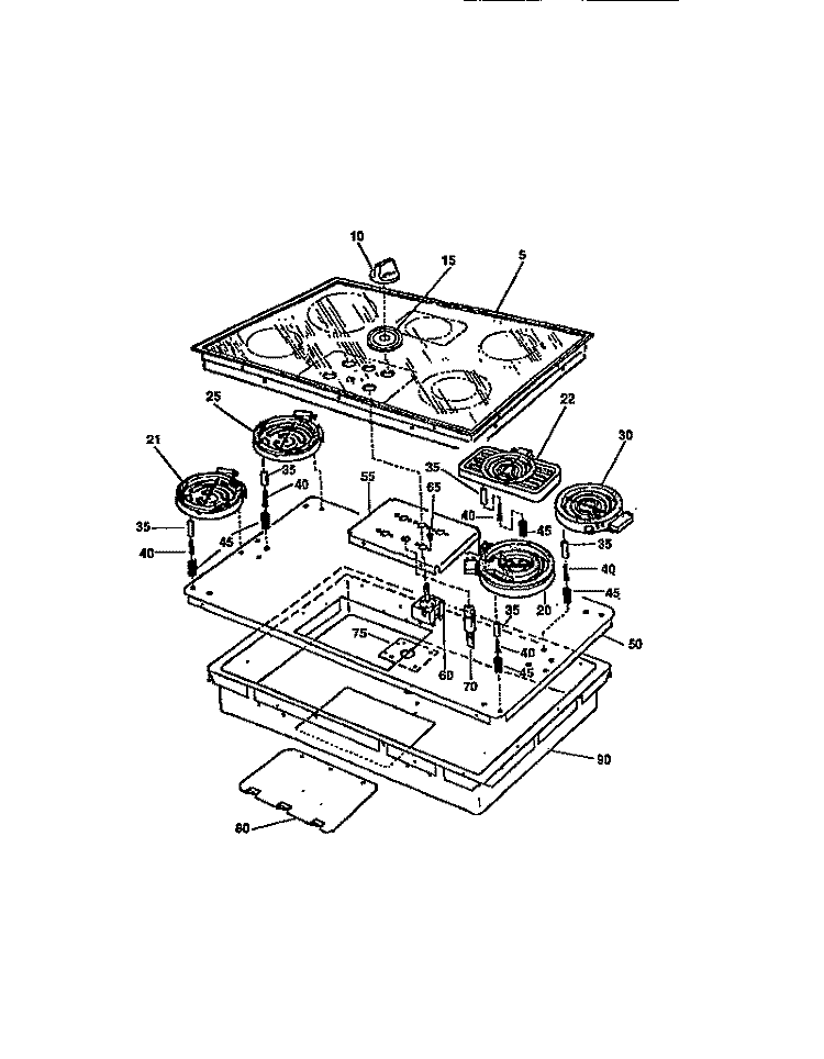 CONTROL PANEL, TOP, SWITCHES, SURFA Diagram and Parts List for FEC6X8XAB1  Frigidaire Cooktop