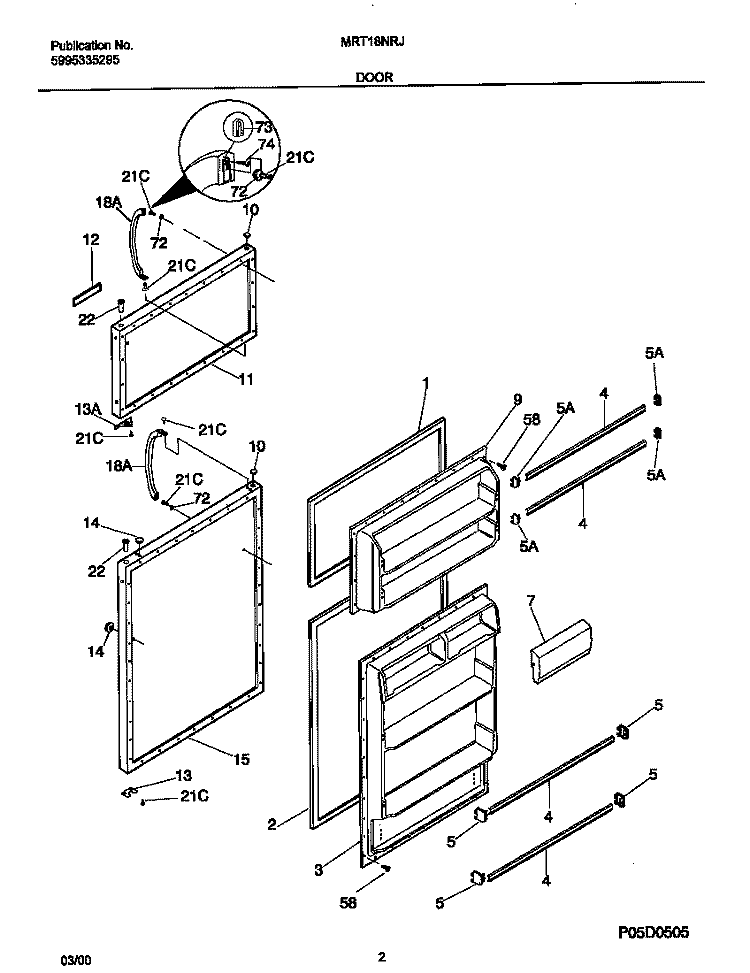 DOOR Diagram and Parts List for MRT18NRJW0  Frigidaire Refrigerator