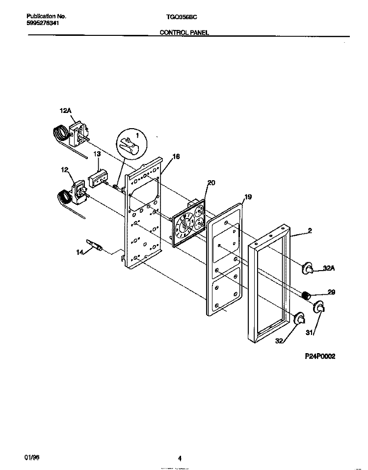 CONTROL PANEL Diagram and Parts List for TGO356BCDB  Tappan Range