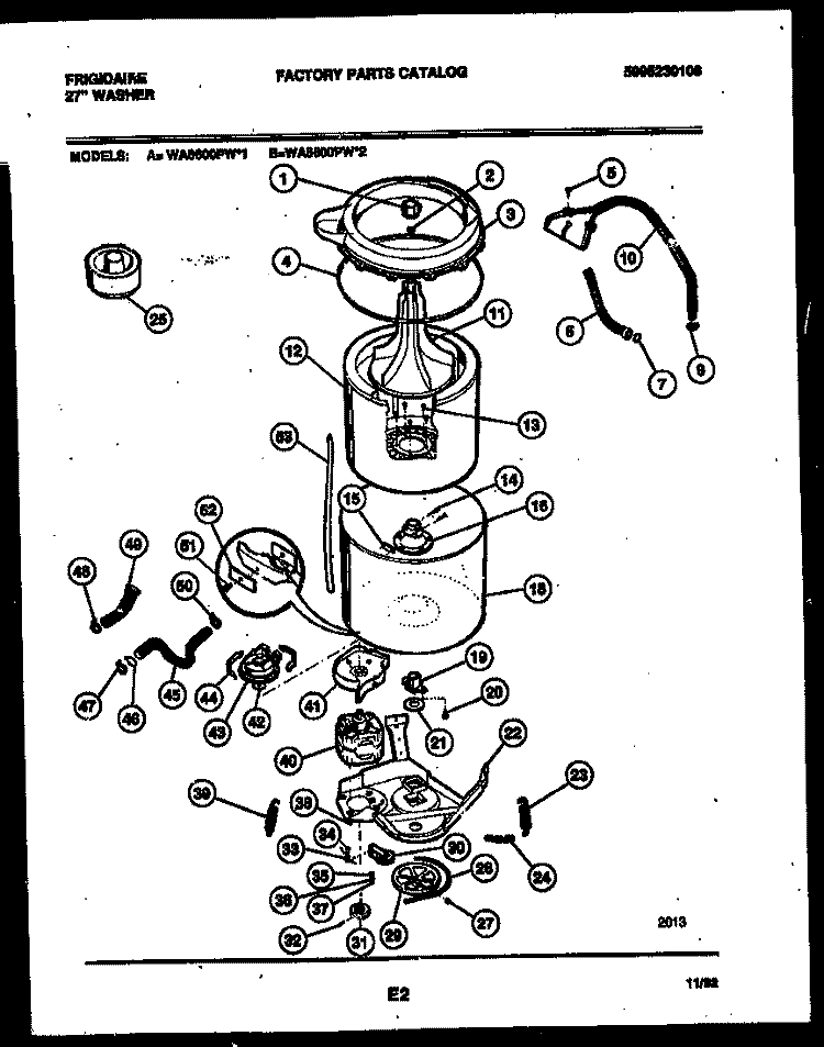 TUB DETAIL Diagram and Parts List for WA8600PW2  Frigidaire Washer