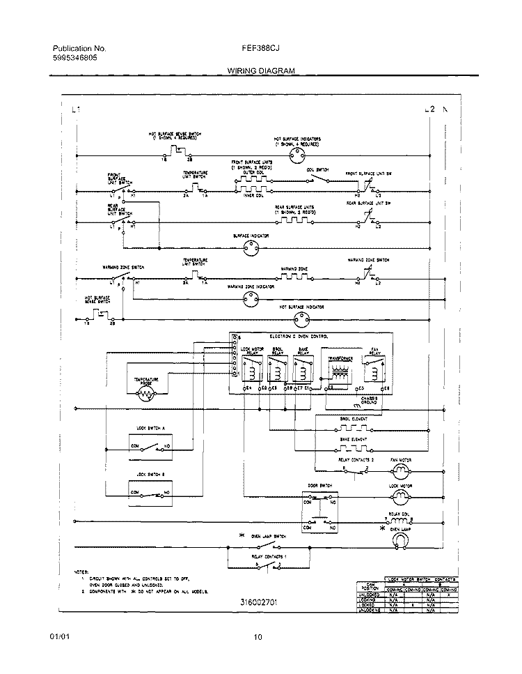 WIRING DIAGRAM Diagram and Parts List for FEF388CJSB  Frigidaire Range