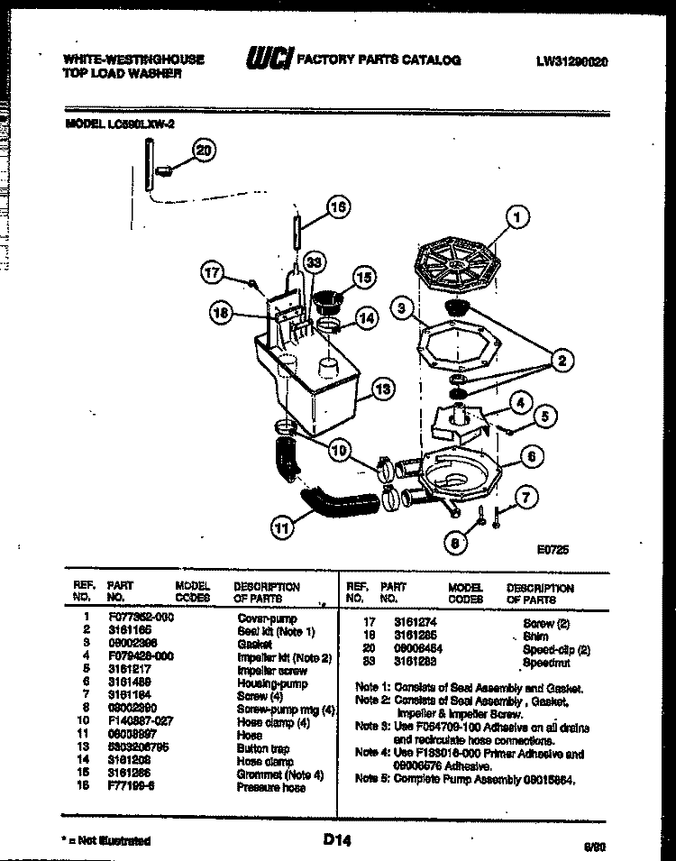 DRAIN RECIRCULATE PARTS Diagram and Parts List for LC590LXD2  Frigidaire Washer