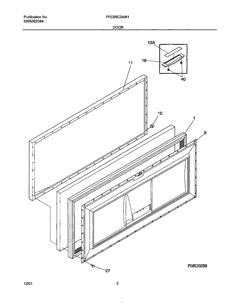 DOOR Diagram and Parts List for FFC05C2AW1  Frigidaire Freezer