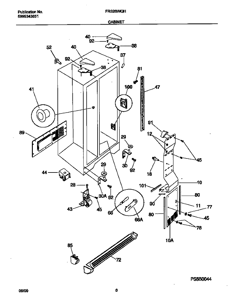 CABINET Diagram and Parts List for FRS26WQHW2  Frigidaire Refrigerator