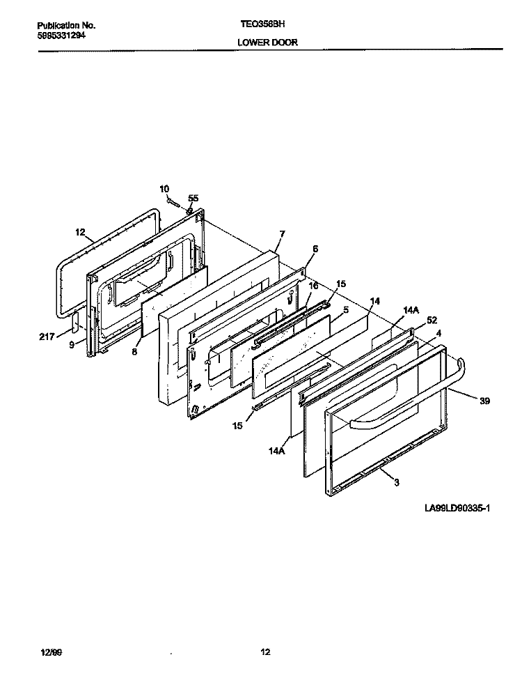 LOWER DOOR Diagram and Parts List for TEO356BHD1  Tappan Range