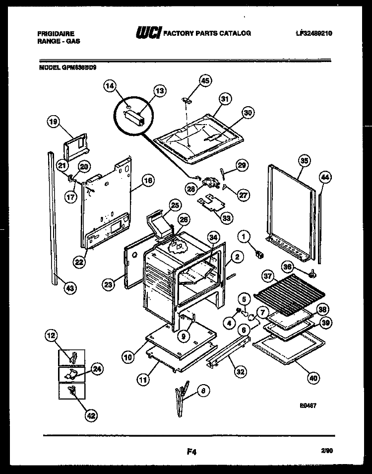 LOWER BODY PARTS Diagram and Parts List for GPM638BDL9  Frigidaire Range