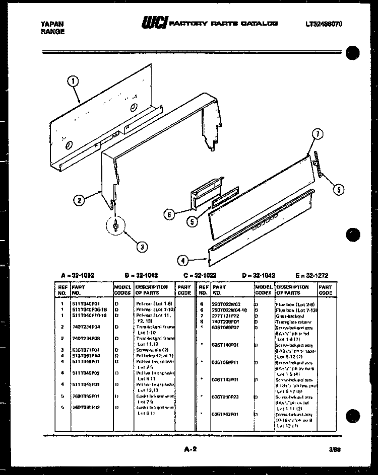 BACKGUARD Diagram and Parts List for 32-1042-66-02  Tappan Range