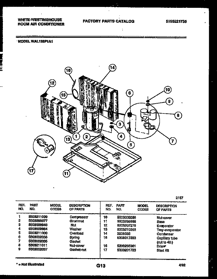 SYSTEM PARTS Diagram and Parts List for WAL126P1A1  Frigidaire Air Conditioner
