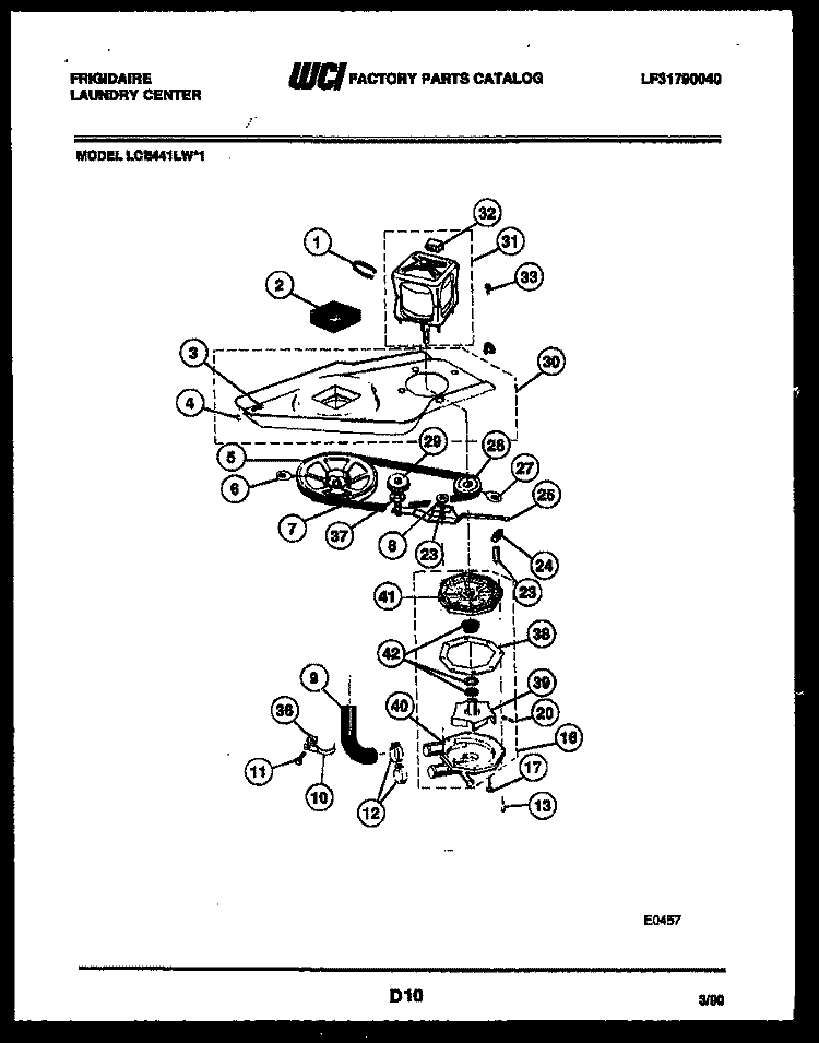 WASHER DRIVE SYSTEM AND PUMP Diagram and Parts List for LCE441LW1  Frigidaire Washer