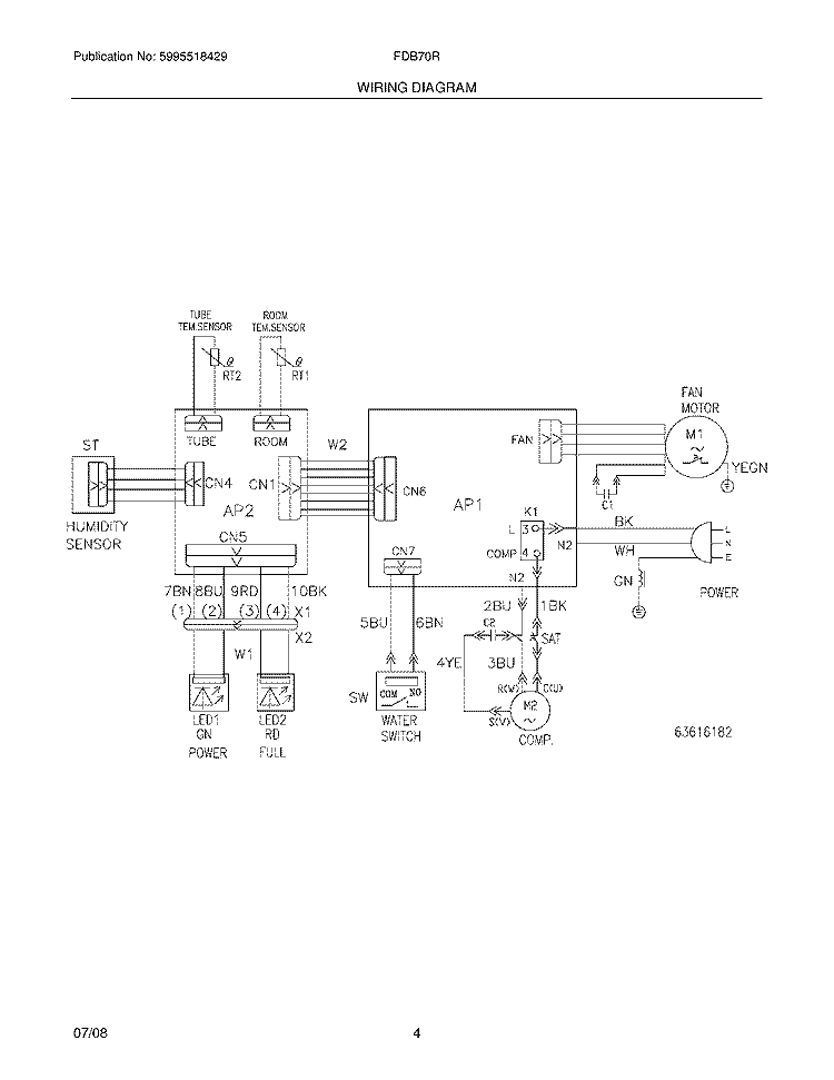 WIRING DIAGRAM Diagram and Parts List for FDB70R1ENG11  Frigidaire Dehumidifier