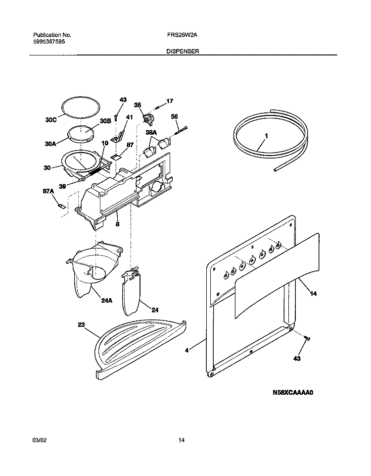 ICE & WATER DISPENSER Diagram and Parts List for FRS26W2AW2  Frigidaire Refrigerator