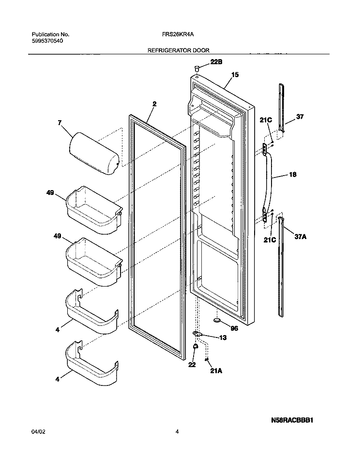 REFRIGERATOR DOOR Diagram and Parts List for FRS26KR4AQ4  Frigidaire Refrigerator