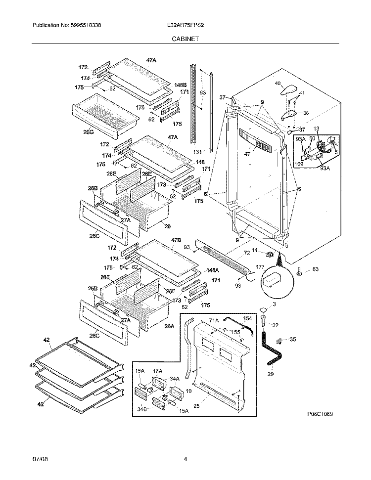CABINET Diagram and Parts List for E32AR75FPS2  Electrolux Refrigerator