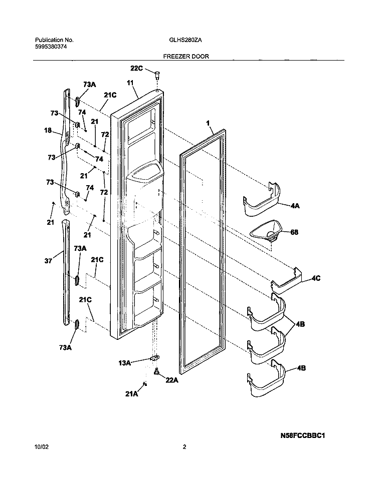 FREEZER DOOR Diagram and Parts List for GLHS280ZAB5  Frigidaire Refrigerator
