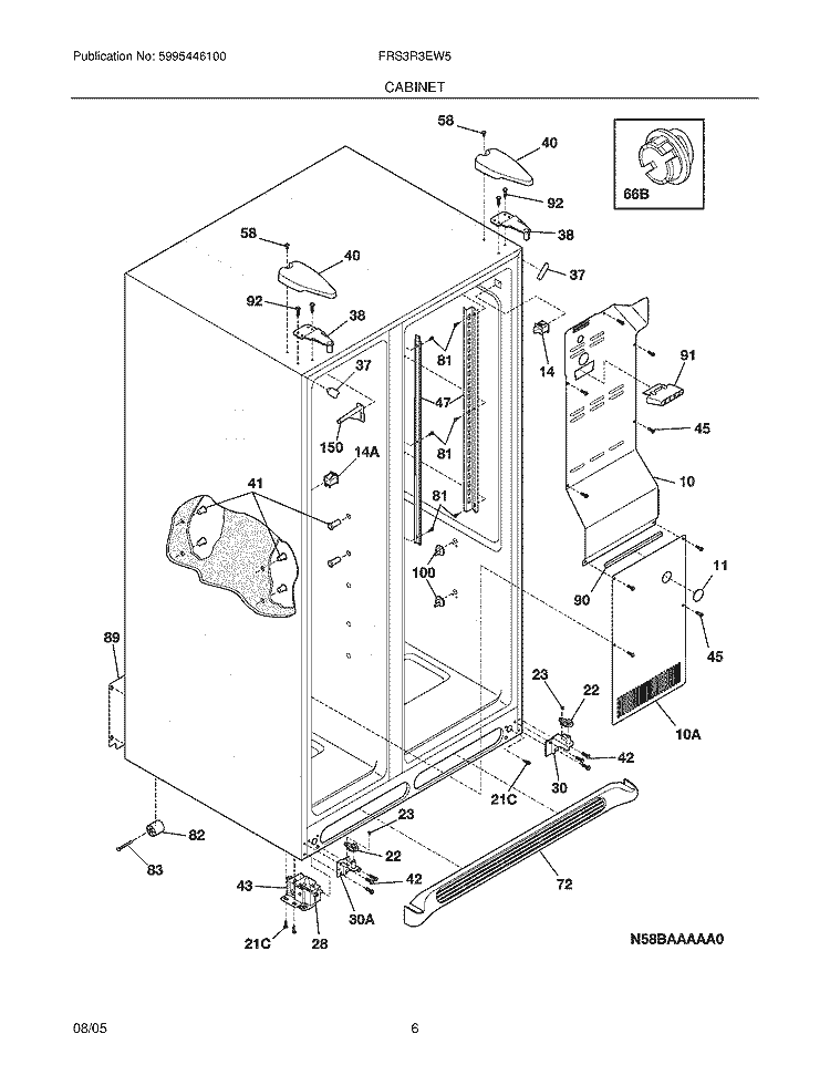 CABINET Diagram and Parts List for FRS3R3EW5  Frigidaire Refrigerator