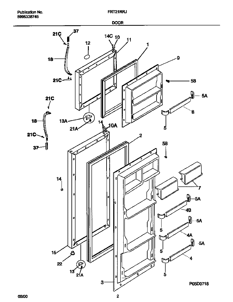 DOORS Diagram and Parts List for FRT21RRJW1  Frigidaire Refrigerator