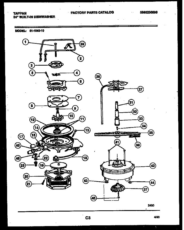 MOTOR PUMP PARTS Diagram and Parts List for 61-1043-10-00  Tappan Dishwasher