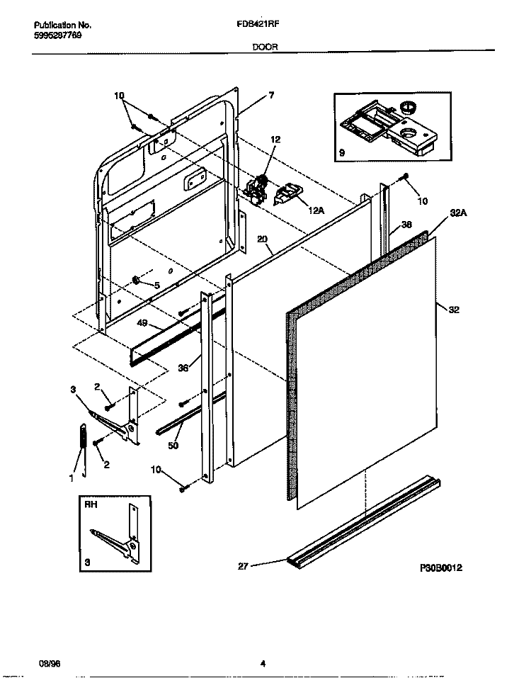 DOOR Diagram and Parts List for FDB421RFR0  Frigidaire Dishwasher