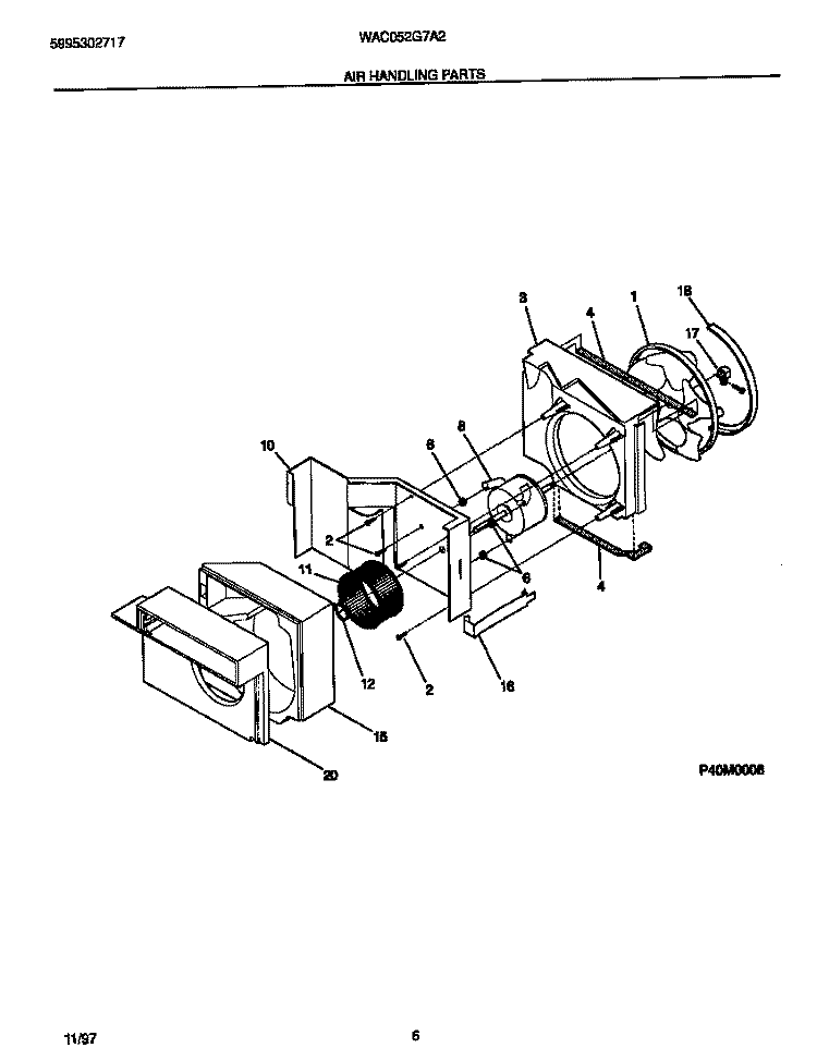 AIR HANDLING PARTS Diagram and Parts List for WAC052G7A2  Frigidaire Air Conditioner