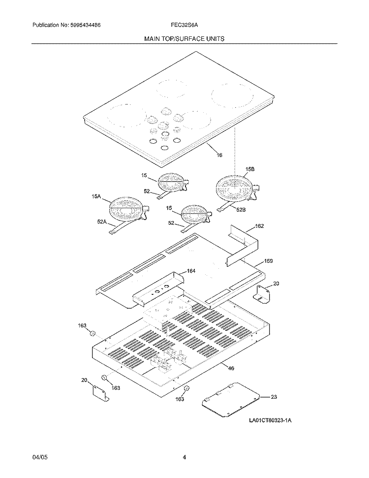 MAINTOP Diagram and Parts List for FEC32S6ASE  Frigidaire Cooktop