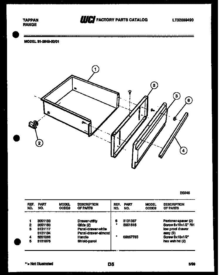 DRAWER PARTS Diagram and Parts List for 31-2649-00-01  Tappan Range