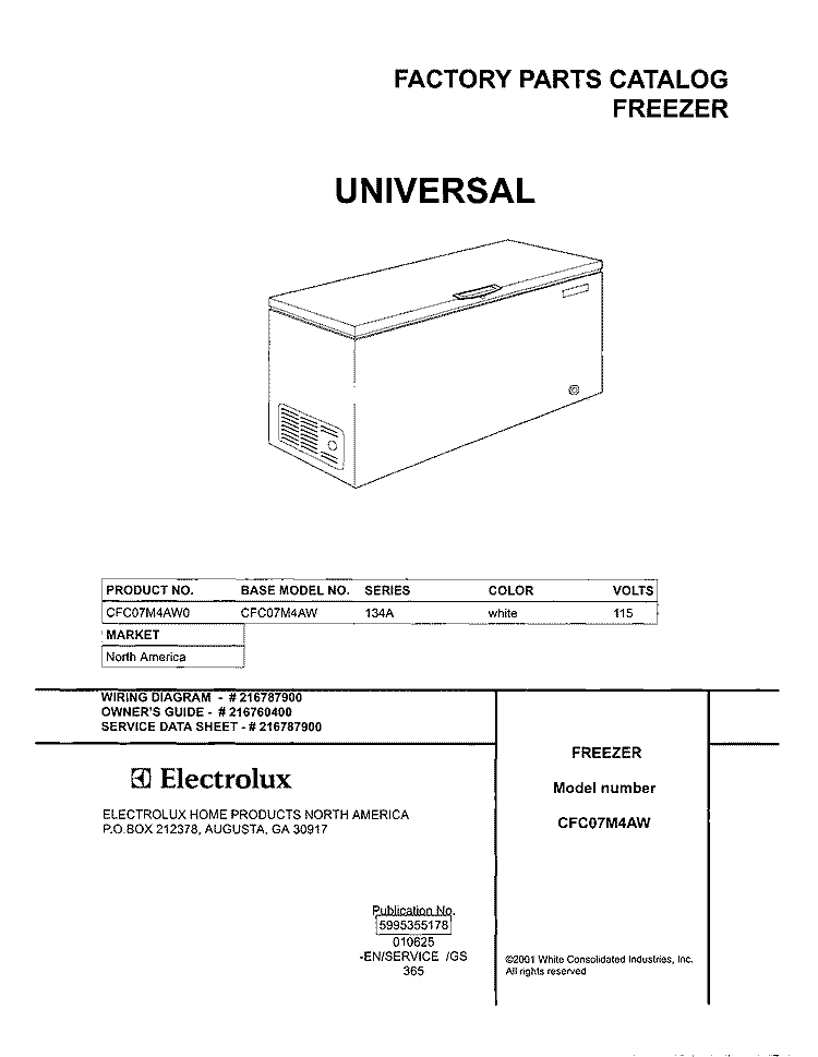 COVER Diagram and Parts List for CFC07M4AW0  Uni Freezer