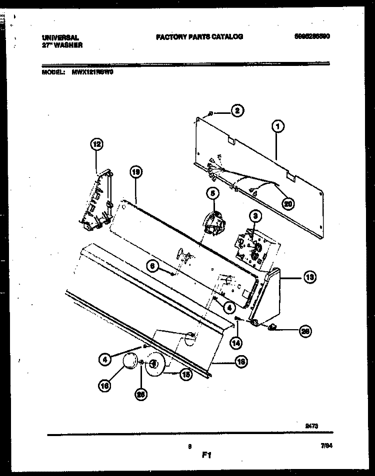 CONSOLE AND CONTROL PARTS Diagram and Parts List for MWX121RBWL0  Frigidaire Washer