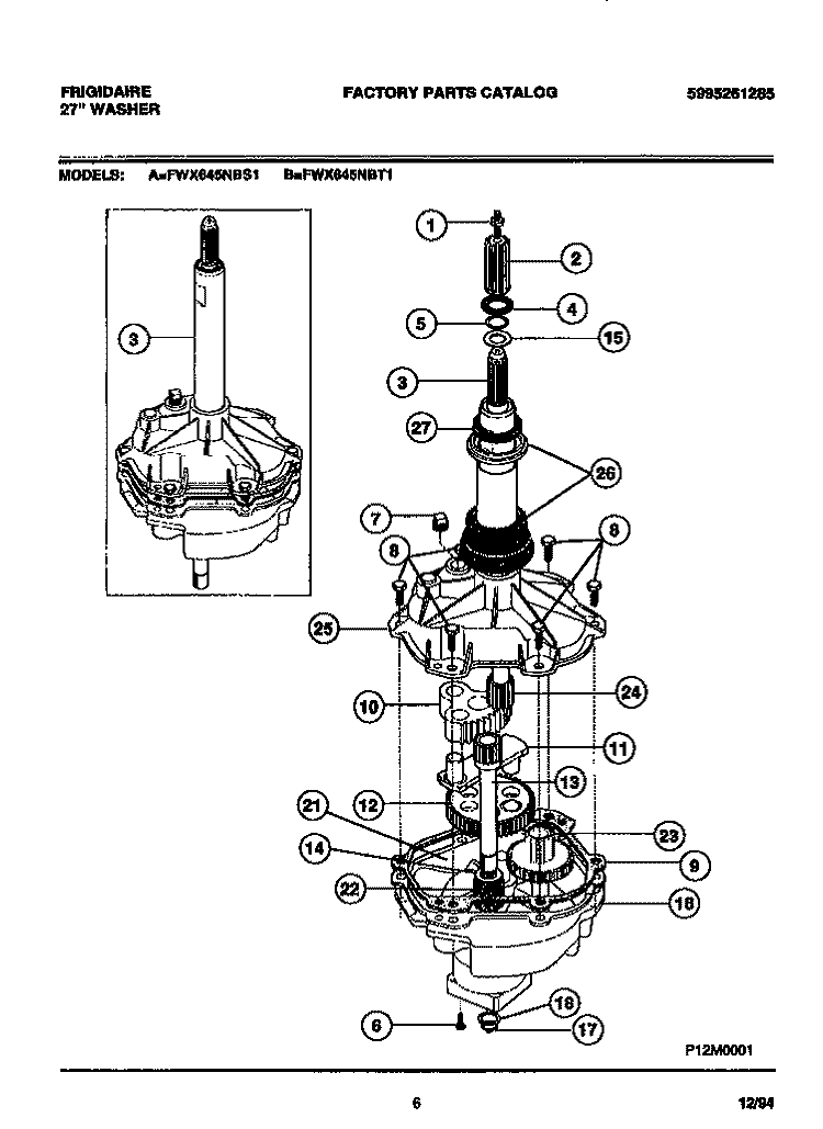 WASHER MECHANISM Diagram and Parts List for FWX645NBT1  Frigidaire Washer