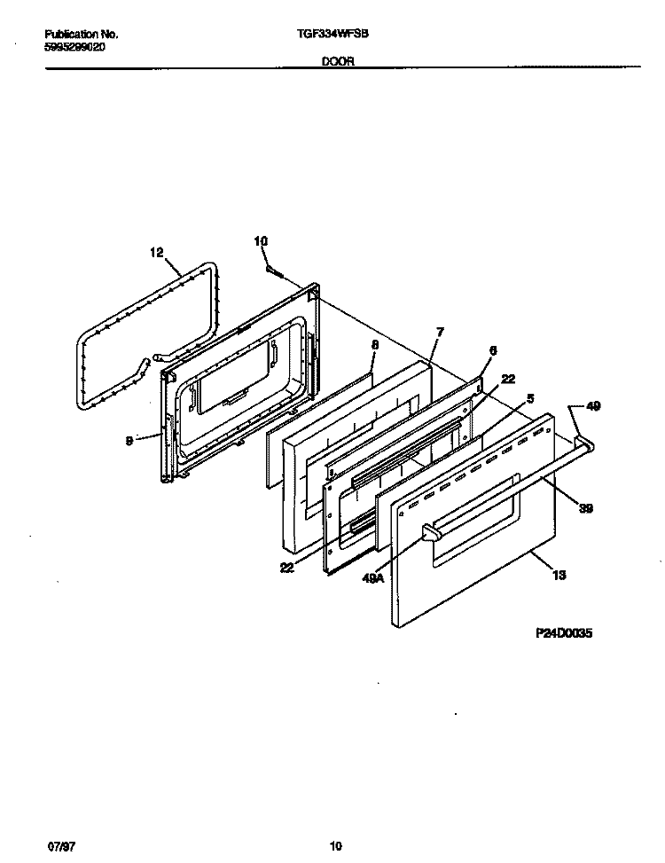 DOOR Diagram and Parts List for TGF334WFSB  Tappan Range