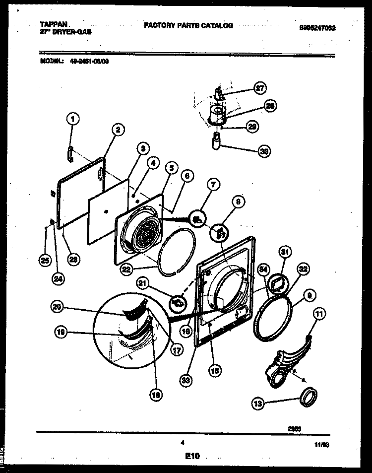 DOOR PARTS Diagram and Parts List for 49-2451-23-03  Tappan Dryer